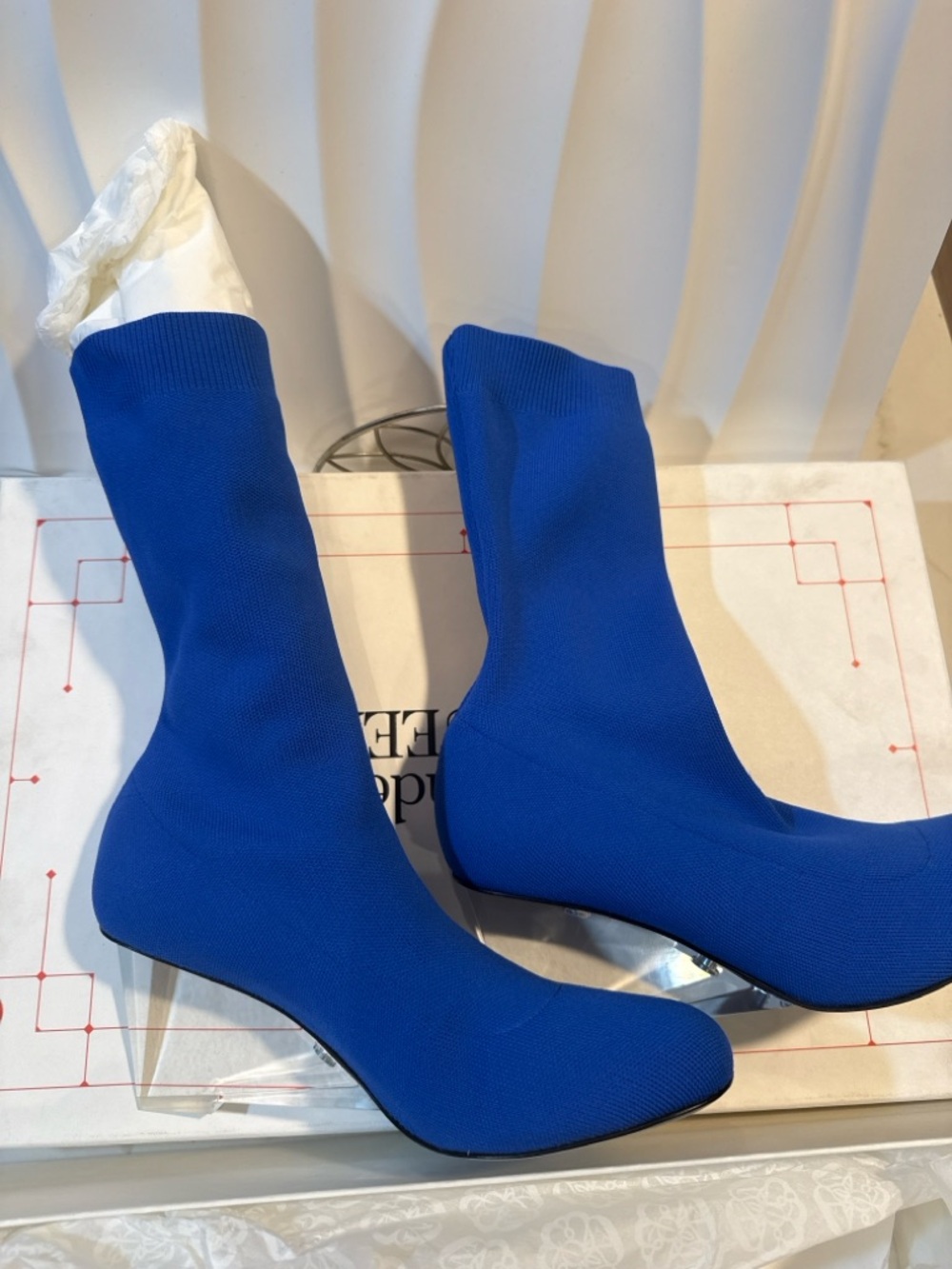 Alexander McQueen Electric Blue Sock Boots with Clear Wedge Heels - Picture 2 of 3